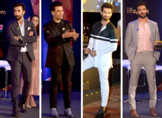 IIFA 2018: Shahid Kapoor in monochrome, Ranbir Kapoor and Kartik Aaryan in pink but Karan Johar steals the show with his snazzy jacket and metallic boots! IIFA 2018 press con