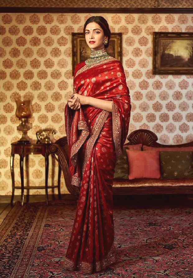 deepika padukone red saree sabyasachi