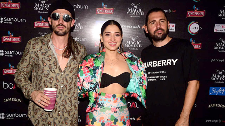 Tamanna Bhatia Snapped With Dimitri Vegas And Like Mike At Sunburn Party Bollywood Hungama
