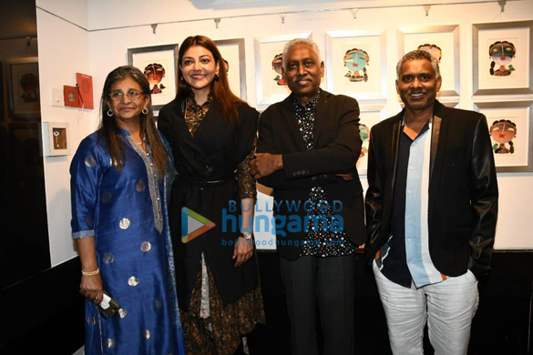 Photos: Kajal Aggarwal snapped at Studio 3 Art Gallery‘s Divine Intervention by artist G. Subramanian and P. Gnana
