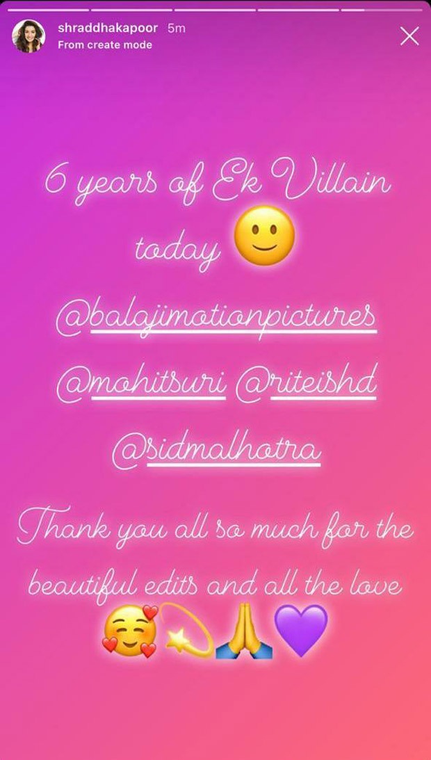 6 Years Of Ek Villain Shraddha Kapoor thanks the fans for all the love