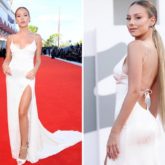 Elite actress Ester Expósito stuns in satin backless and thigh-high slit Jacquard gown at Venice Film Festival 2020