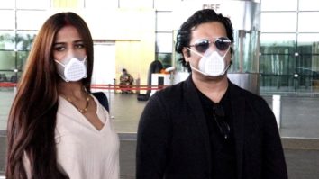 Poonam Pandey snapped with her husband at the airport