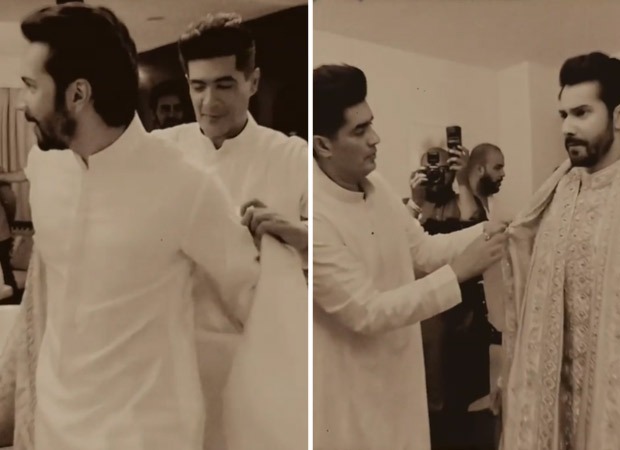 Manish Malhotra captures the moments of dressing groom Varun Dhawan up for his wedding with Natasha Dalal