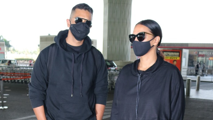 Neha Dhupia and Angad Bedi spotted at Airport Neha Dhupia and Angad Bedi spotted at Airport