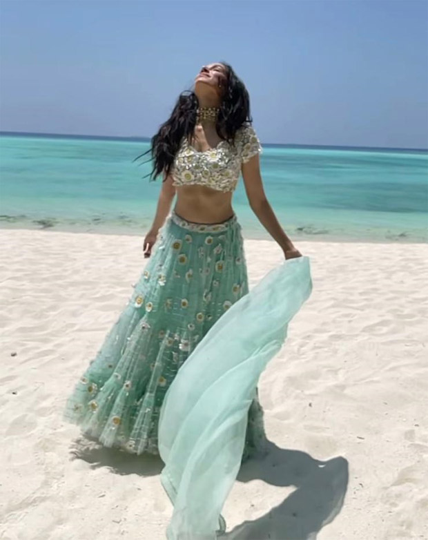 Shraddha Kapoor raises omp consider blue {custom} made embroidered lehenga  for cousin Priyanka Sharma's wedding