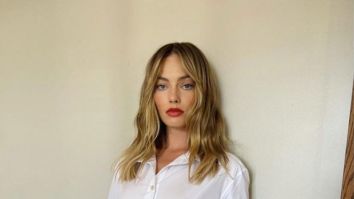 Margot Robbie impresses in a white dress shirt and bold red lips!