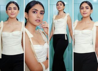 Mrunal Thakur pairs tie-up sleeves bustier with flared pants for Toofaan promotions