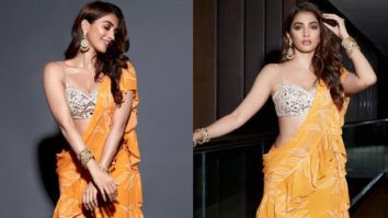 Pooja Hegde is a stunner in a bright orange outfit from Arpita Mehta worth Rs. 48000