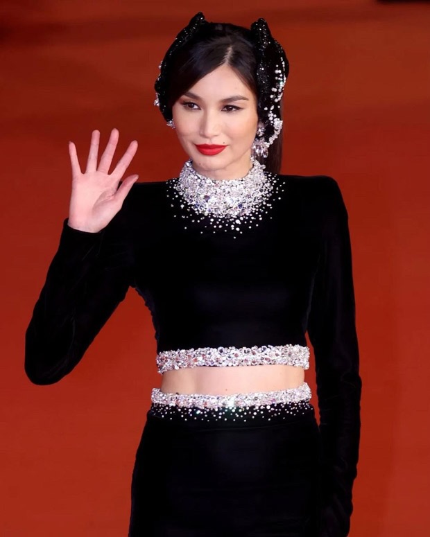 Gemma Chan dazzles in black separates with matching Swarovski