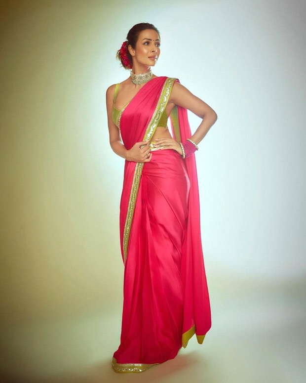 Malaika Arora stuns in a gorgeous pink and green saree by Manish ...