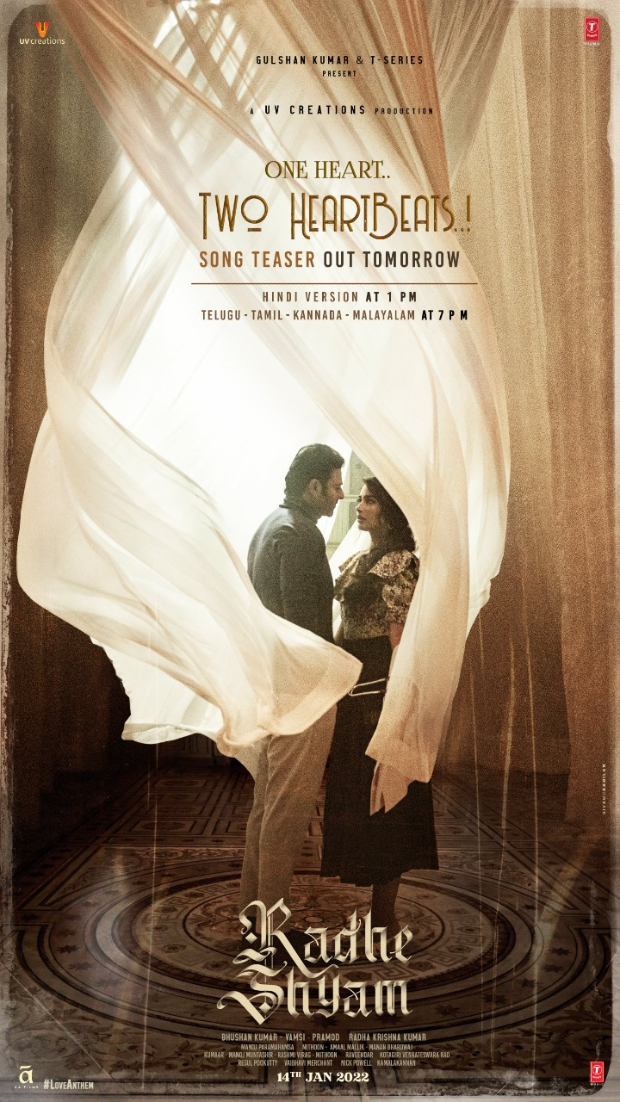 Radhe Shyam pair Prabhas and Pooja Hegde unveil new poster ahead of Hindi song teaser launch tomorrow