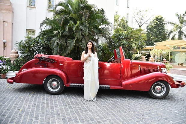 Alia Bhatt does her Gangubai namaste pose in front of a vintage Rolls Royce as she promotes Gangubai Kathiawadi in Delhi