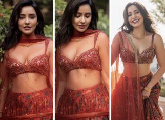 Neha Sharma’s contemporary cherry red floral printed lehenga set worth Rs. 39,200 is perfect for spring weddings
