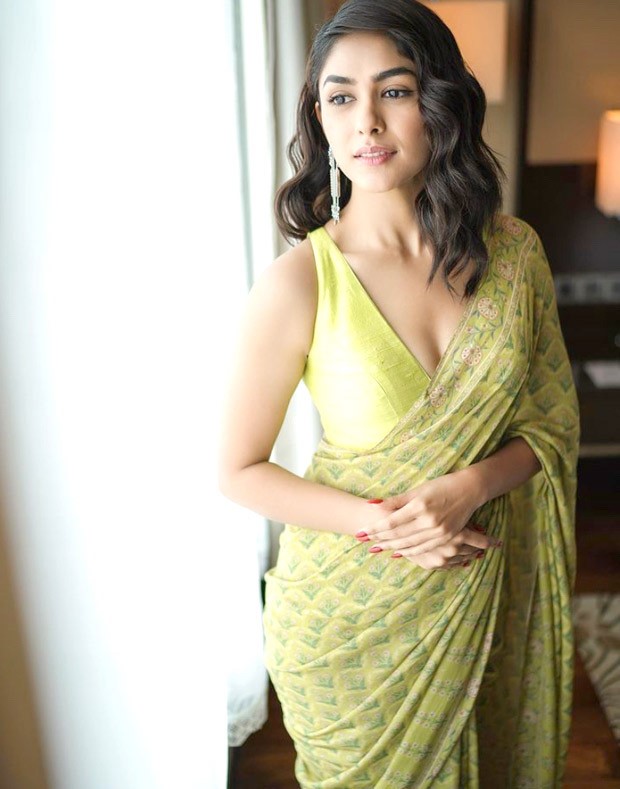 Mrunal Thakur is elegance personified in Anita Dongre’s lime green printed saree worth Rs. 16K 