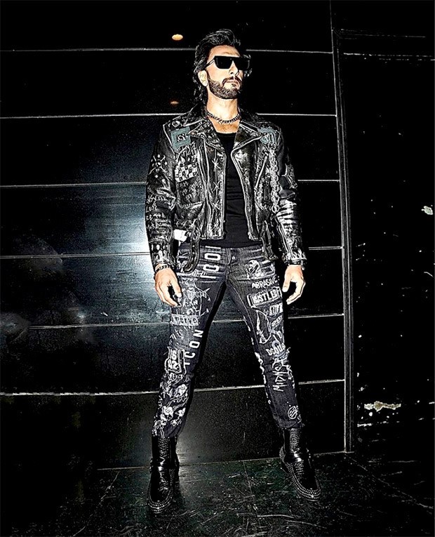 Ranveer Singh is nailing the edgy biker boy look in a funky black and silver jacket, pants and boots at Liger trailer launch 