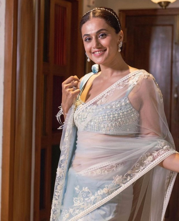 Taapsee Pannu Is Beauty Personified In Powder Blue Saree And Embellished Blouse Worth Rs 59900 