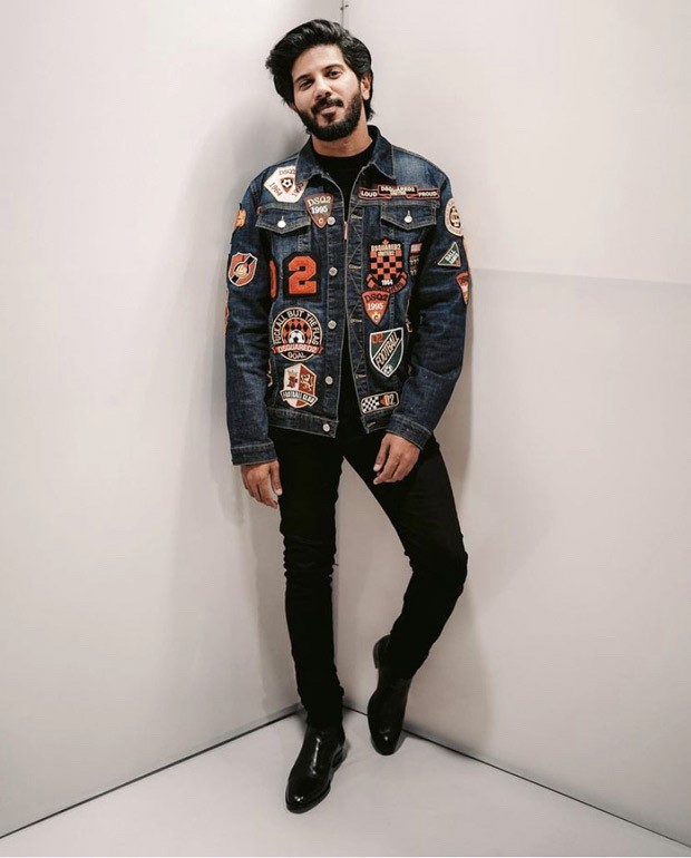 Dulquer Salmaan looks suave in a denim jacket and black jeans for Sita Ramam promotions