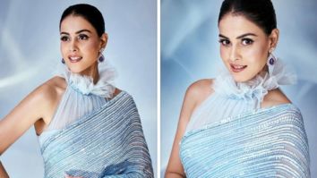 Genelia D’souza looks radiant in her Manish Malhotra’s ice blue saree worth Rs. 2.25 Lakh at Mijwan show