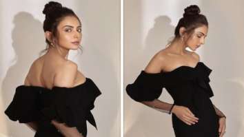 Rakul Preet Singh Shines in an off-shoulder black body-con gown worth Rs. 1 Lakh as she walks the red carpet of Filmfare awards