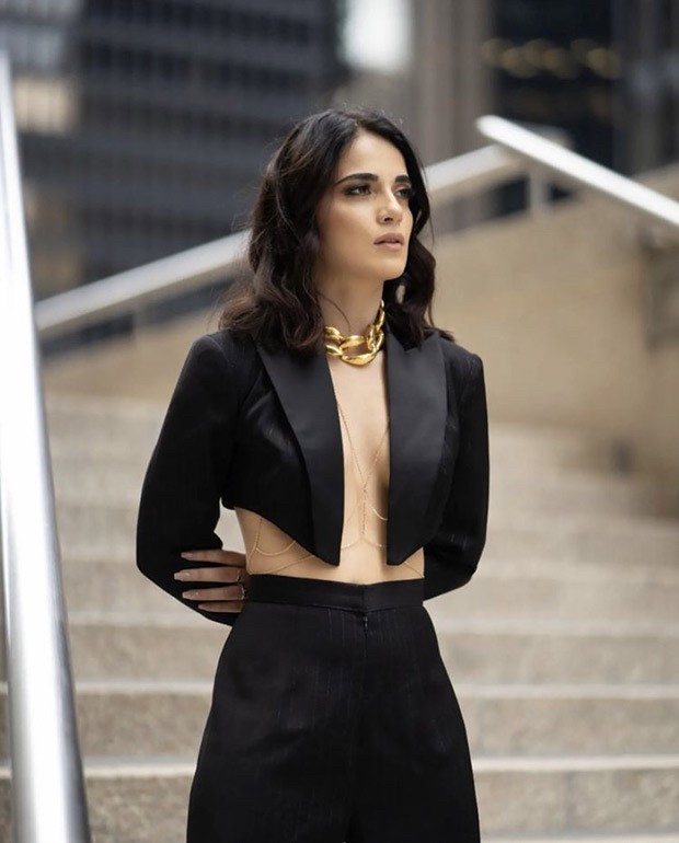 Radhika Madan looks smoking hot in a black shirtless blazer ruling the streets of Toronto