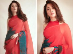 Tamannaah Bhatia amps up the drama with an 18k crimson pleated saree and halter neck blouse